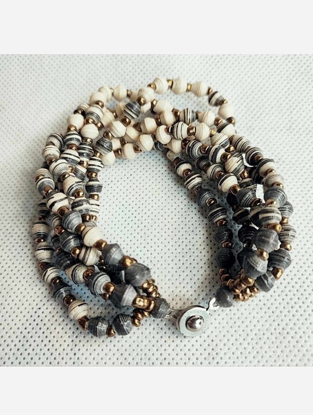 Teng Yue Vintage Paper Wrapped Bead Beads Beaded Twisted Charcoal Bracelet EUC